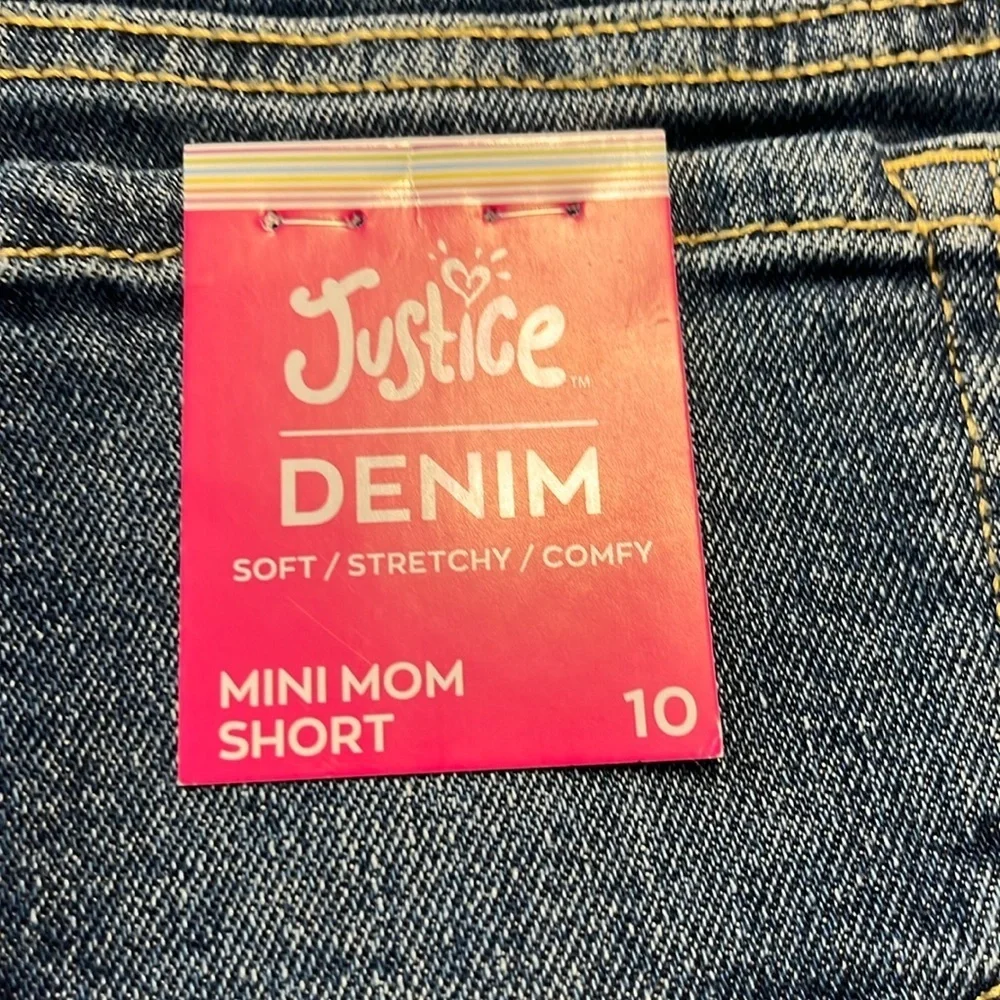 Justice Girl's Mini Mom Embroidered Distressed Denim Jean Shorts Size 10 NEW